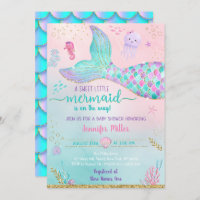 Mermaid Under The Sea Pink Gold Baby Shower Invitation