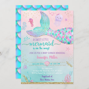 Mermaid Under The Sea Pink Gold Baby Shower Invitation