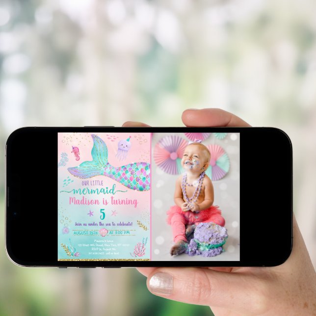 Mermaid Under The Sea Pink Gold Birthday Invitatio Invitation (Front Digital)