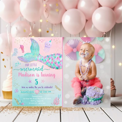 Mermaid Under The Sea Pink Gold Birthday Invitatio Invitation