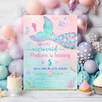 Mermaid Under The Sea Pink Gold Birthday Invitation