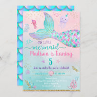 Mermaid Under The Sea Pink Gold Birthday Invitation