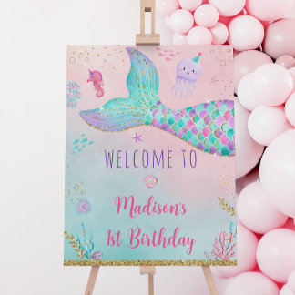 Mermaid Under The Sea Pink Gold Birthday Welcome Foam Board