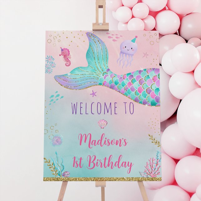 Mermaid Under The Sea Pink Gold Birthday Welcome Foam Board (Creator Uploaded)