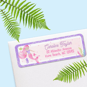 Mermaid Under the Sea Pink Purple Birthday Address Label