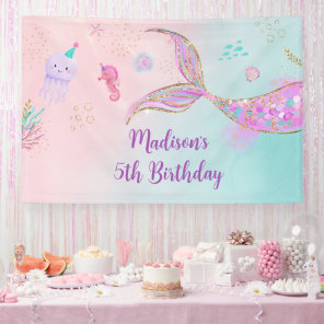 Mermaid Under the Sea Pink Purple Birthday Banner