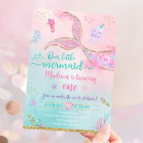 Mermaid Under The Sea Pink Purple Birthday Invitation