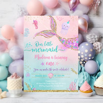 Mermaid Under The Sea Pink Purple Birthday Invitation