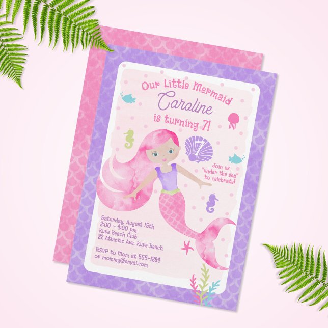 Mermaid Under the Sea Pink Purple Birthday Invitation (Creator Uploaded)