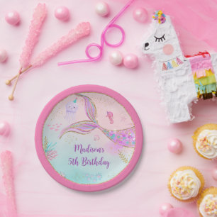 Mermaid Under the Sea Pink Purple Birthday Paper Plates