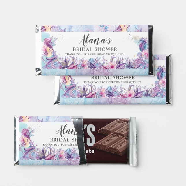 Mermaid Under the Sea Pink Purple Bridal Shower Hershey Bar Favors (Front)
