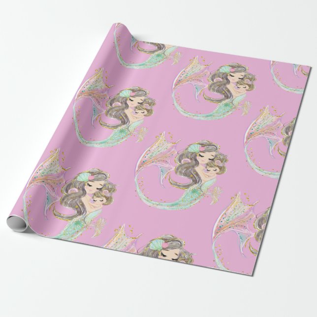 Mermaid Under the sea Pink Wrapping Paper (Unrolled)