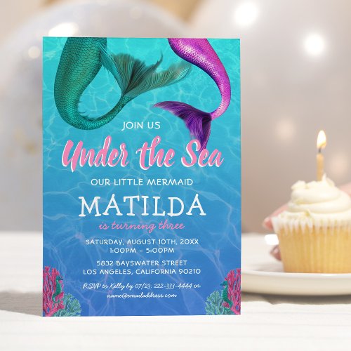 Mermaid Under the Sea Pool Birthday Invitation
