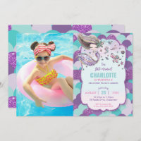 Mermaid Under the Sea Pool Birthday Party Photo Invitation