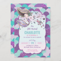 Mermaid Under the Sea Pool Birthday Party Purple Invitation