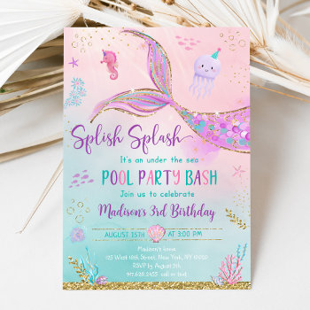 Mermaid Under The Sea Pool Party Birthday Invitation by LittlePrintsParties at Zazzle