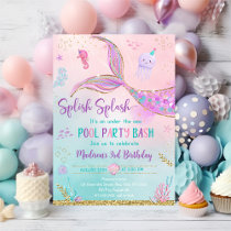 Mermaid Under The Sea Pool Party Birthday Invitation