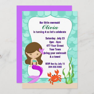Mermaid Under The Sea Pool Party Invitation