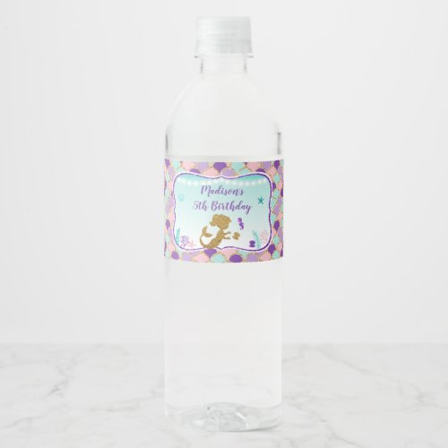 Mermaid Under The Sea Purple Teal Birthday Water Bottle Label