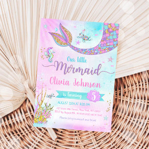 Mermaid Under the Sea Rainbow Girl Birthday Invitation