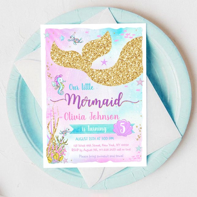 Mermaid Under the Sea Rainbow Girl Birthday Invitation (Creator Uploaded)