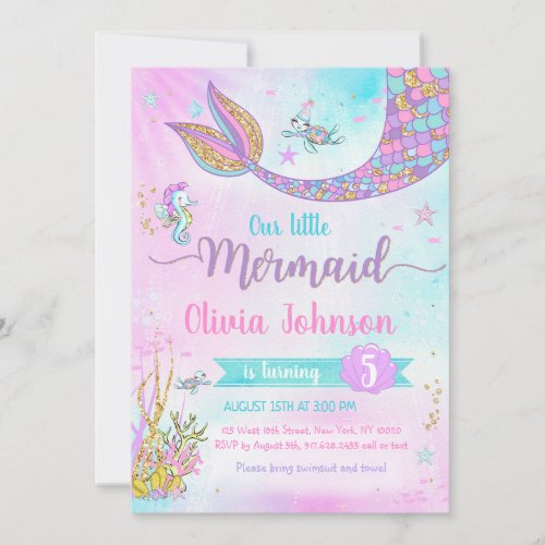 Mermaid Under the Sea Rainbow Girl Birthday