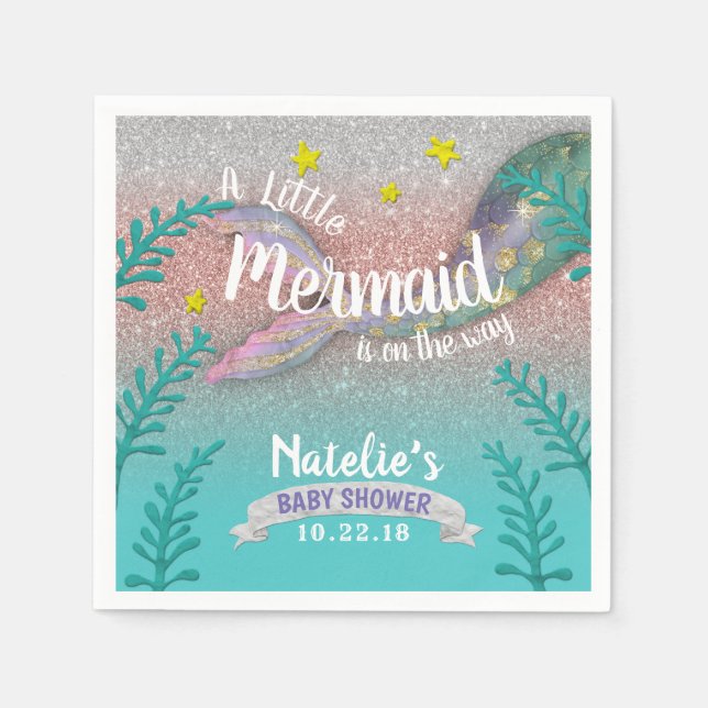 Mermaid Under the Sea Rose Gold Girl Baby Shower Napkins (Front)