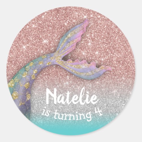 Mermaid Under the Sea Rose Gold Girl Birthday Classic Round Sticker