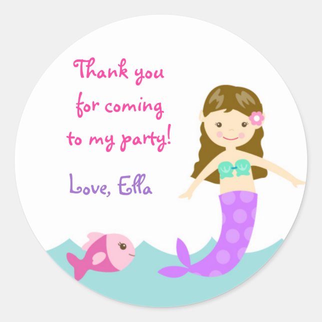 Mermaid Under The sea Round Favor Stickers (Front)