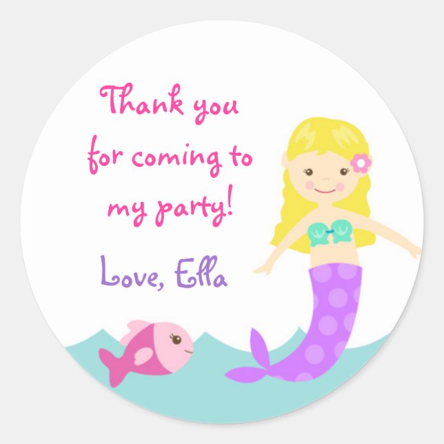 Mermaid Under the Sea Round Favor Stickers Seals (Front)