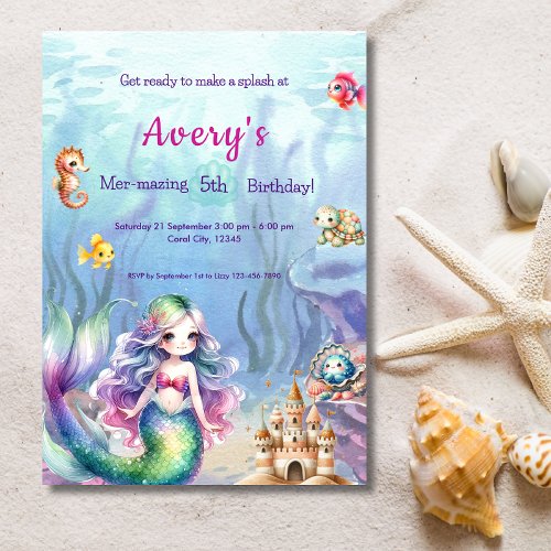 Mermaid Under The Sea Splash Birthday Party Invitation