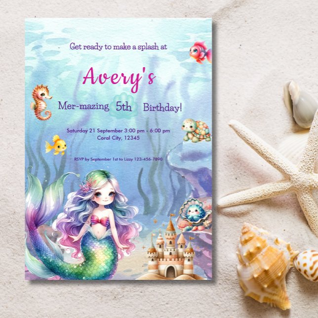 Mermaid Under The Sea Splash Birthday Party Invitation (Creator Uploaded)
