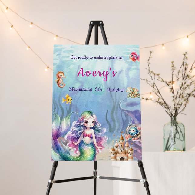 Mermaid Under The Sea Splash Birthday  Welcome  Foam Board (In Situ (Stand))