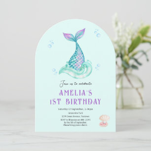 Mermaid Under the sea teal birthday invitation