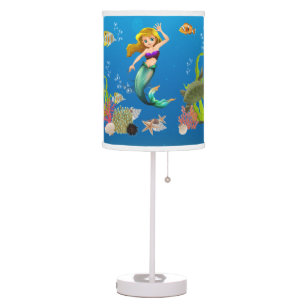 Mermaid Under The Sea Turtle Fish Ocean Bedside Table Lamp