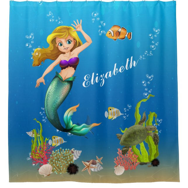 Mermaid Under The Sea Turtle Fish Ocean Shower Curtain (Front)