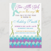 Mermaid Under The Sea Twins Baby Shower Invitation