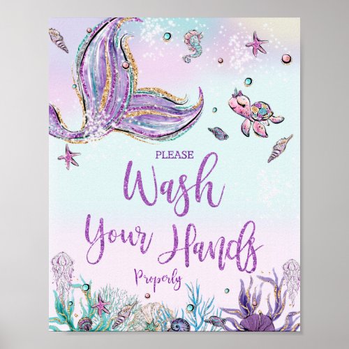 Mermaid Under the Sea Wash Your Hands Bathroom Poster