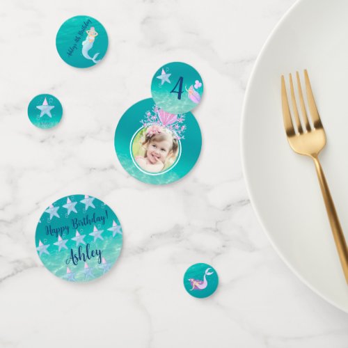 Mermaid under the sea watercolor ocean kids party confetti