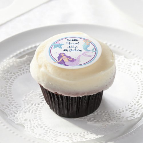 Mermaid under the sea watercolor ocean kids party edible frosting rounds