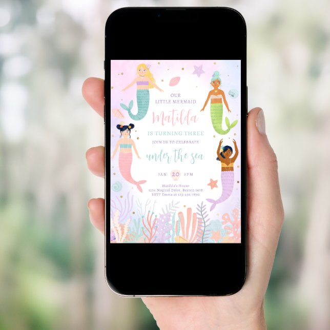 Mermaid Under The Sea Whimsical 1st Birthday Party Invitation (Front Digital)