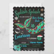 Mermaid under the sea, winter, Christmas invite