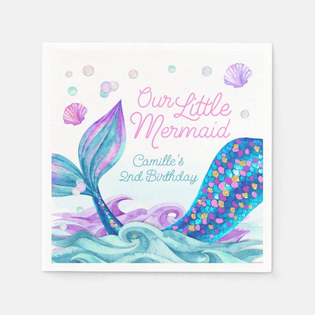 Mermaid Under the Water Birthday Party Napkins (Front)