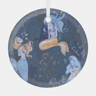 Mermaid Underwater Sea Seamless Illustration Glass Ornament