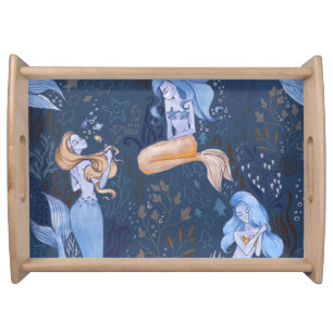 Mermaid Underwater Sea Seamless Illustration Serving Tray