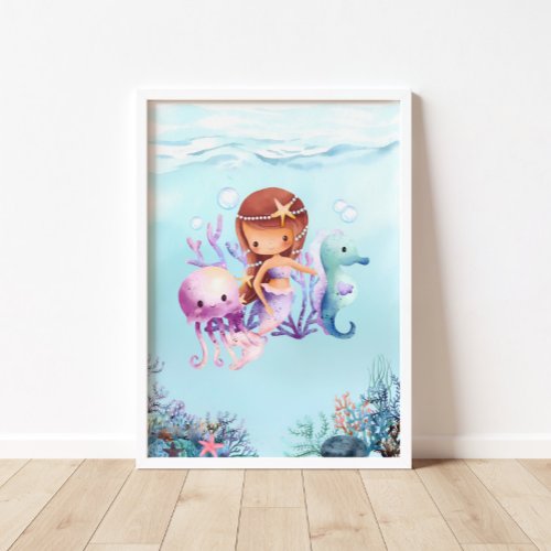 Mermaid Underwater World Nursery Poster