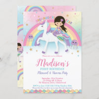 Mermaid Unicorn 1st First Birthday Party Invitation