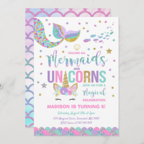 Mermaid & Unicorn Birthday Invitation Magic Party