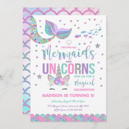 Mermaid  Unicorn Birthday Invitation Magic Party