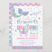 Mermaid & Unicorn Birthday Invitation Magic Party